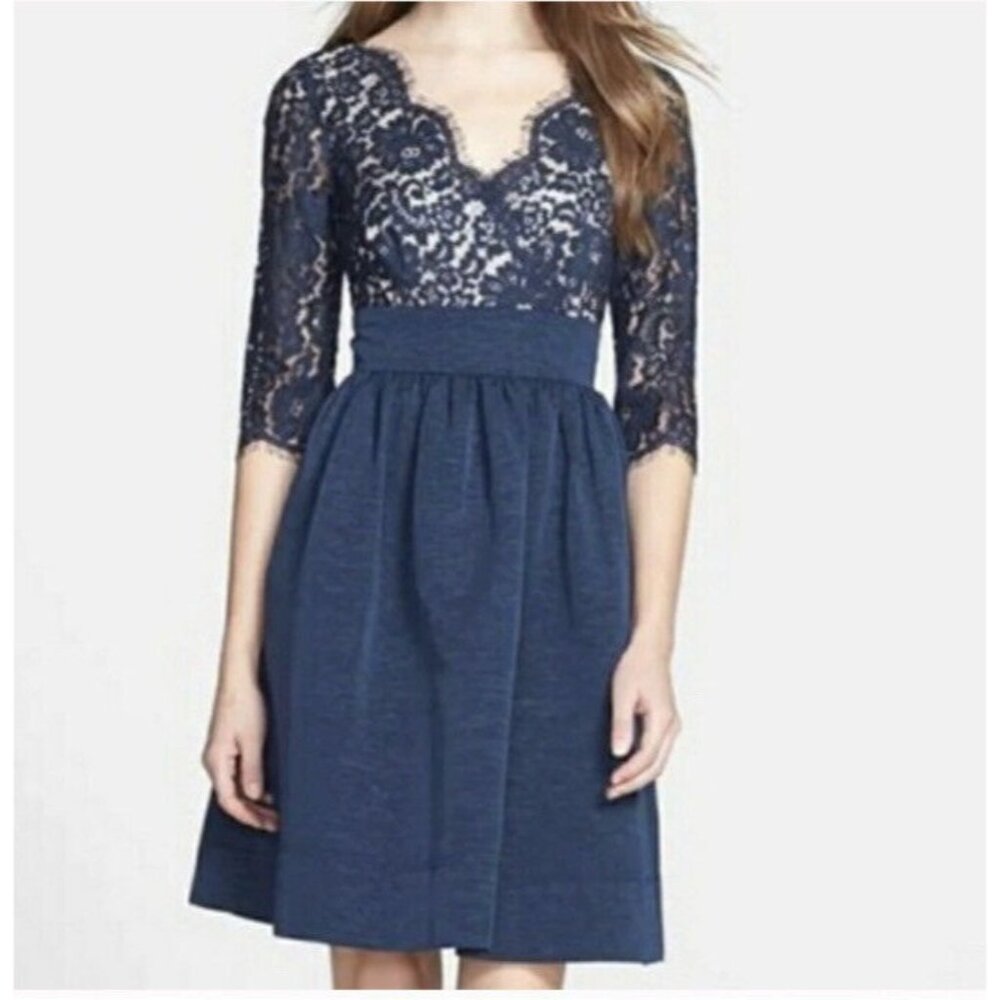 Eliza J Lace & Faille Lace A-Line Party Faux Wrap Dress Size 10P